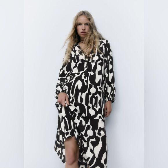 Zara Printed Midi Viscose Dress New - Picture 6 of 8